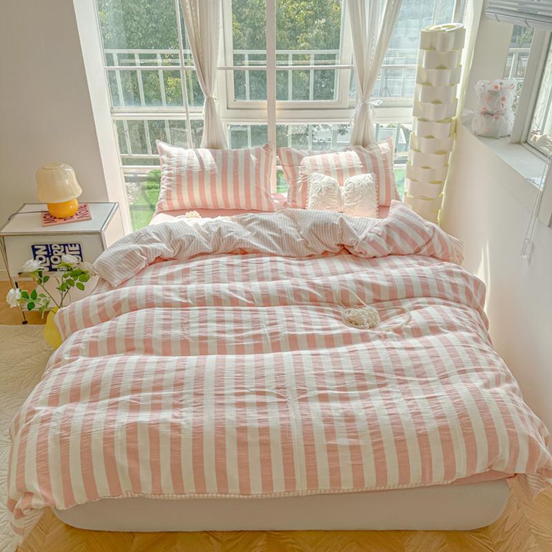 Nordic Bedding Set Ins Popular Striped Duvet Cover Set Bed Sheets Set Single Twin Full Queen Size Skin-Friendly Soft Bedding