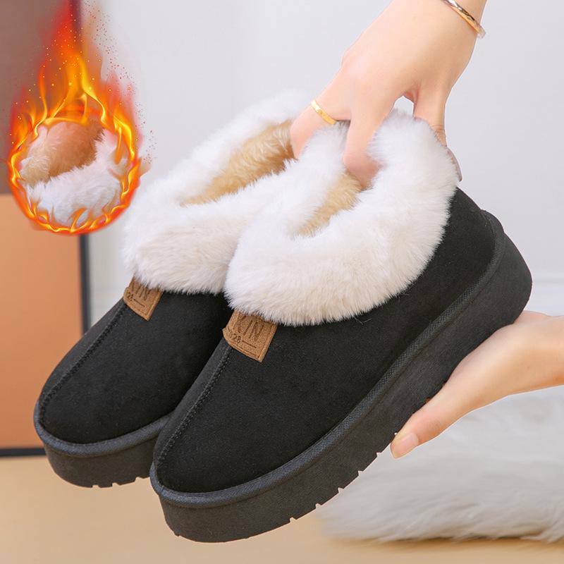 Damen Winter Plüschstiefel - Fellbesetzt, Weiche Sohle, Warm, Plüschgefüttert, Verdicktes Außenmaterial, Voller Absatz, Bequeme Baumwollschuhe