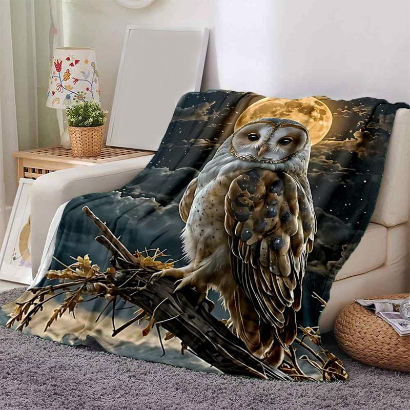 1pc Moonlit Owl Moon Blanket Cozy Home Decor, Sofa Throw, Outdoor Blanket .W079