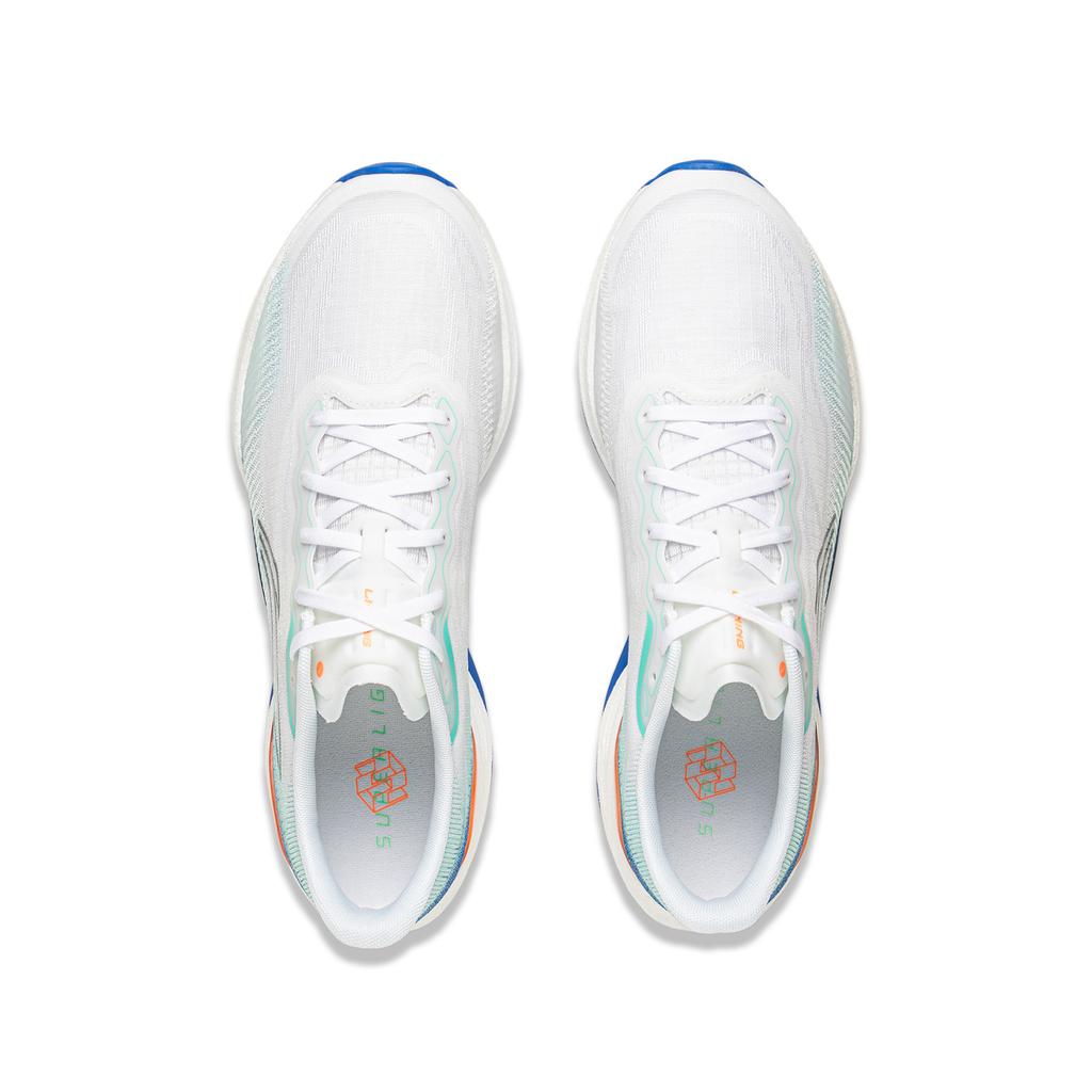 Li Ning Buty do biegania dla dzieci Wygodne Niskie Sneakersy dla dzieci Standard-Biały Fluorescencyjny-Lodowy Błękit Pałacowy Błękit YKFV120-3