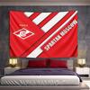 Red and White Diagonal Bands with a Logo and "Spartak Moscow" Text. Patterned Tapestry for Bedroom and Living Room Home Decor