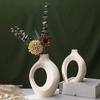 2pcs Modern White Ceramic Vase for Home Decor, Circle Matte Hollow Flower Vases Nordic Boho Ins Style for Wedding Dinner Table Living Room Office