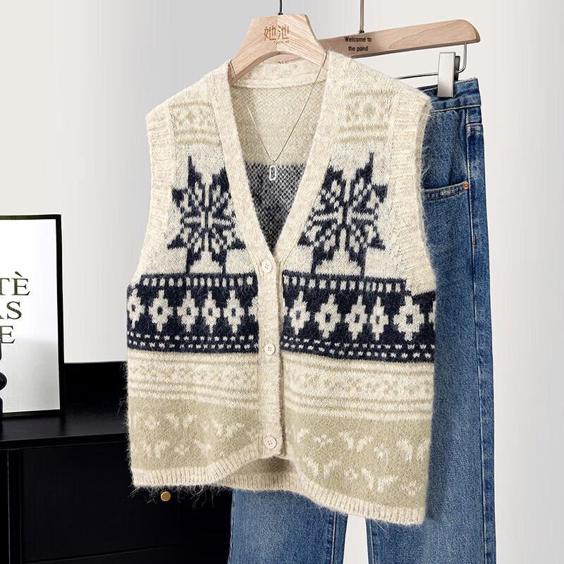 

Women s V-Neck Colorblock Knit Vest One Size