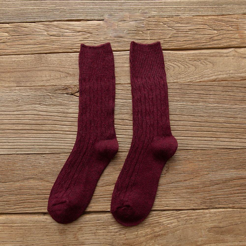 Retro Trendy Solid Color Stripe Middle Tube Hosiery Cotton Women Wool Socks Korean Style Socks