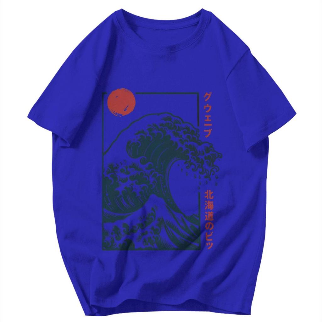 Men T Shirt Japanese Style Hokkaido Wave Retro Idea Y2K Graphic Crewneck Unisex Tops T Shirts