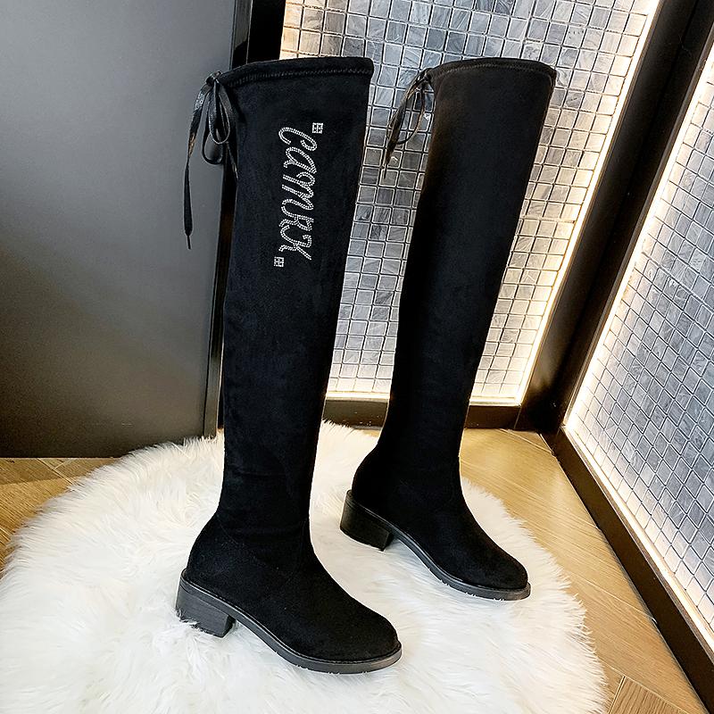 Cizme Peste Genunchi Sexy, Mulate, Elastice, cu Flock, Pantofi Femei 2024 Nou Toamnă Iarnă Dama Toc Înalt Lung Peste Coapsă Botas