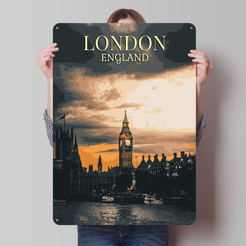 Vintage London Tinplate Posters Customizable Wall Art Retro Vintage Metal Signs for Home Room Custom Plate Office Decor Items