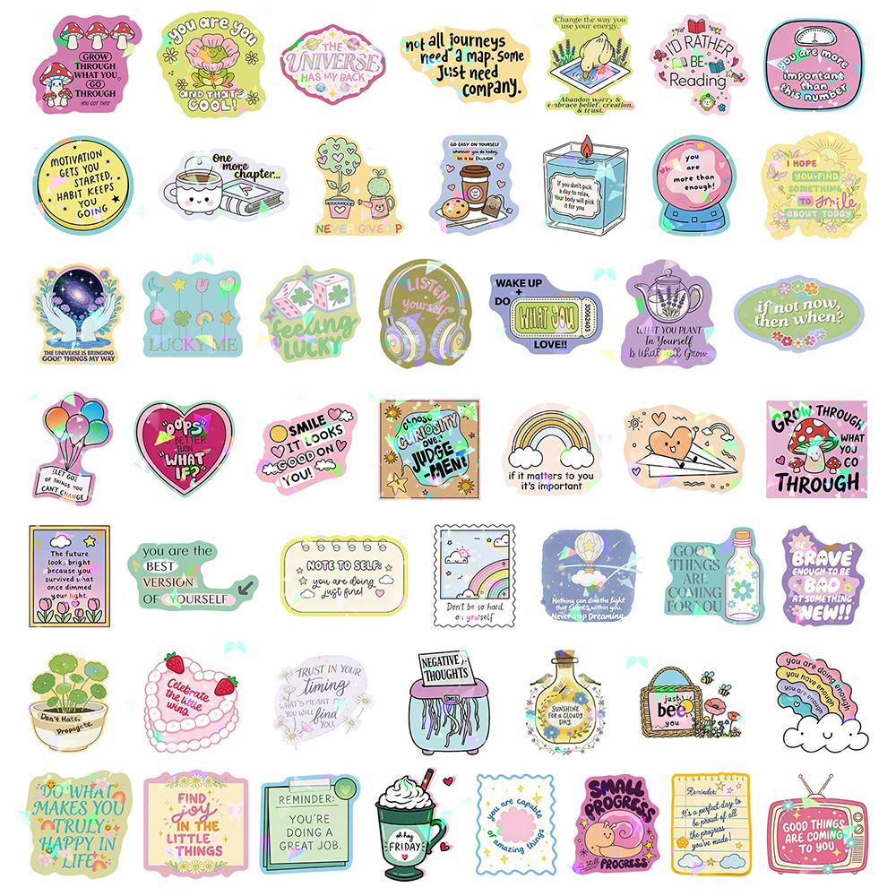 10/30/50/100pcs Cute Inspirational English Phrase Stickers Cartoon Aesthetic Sticker Notebook Phone Stationery Graffiti Decals