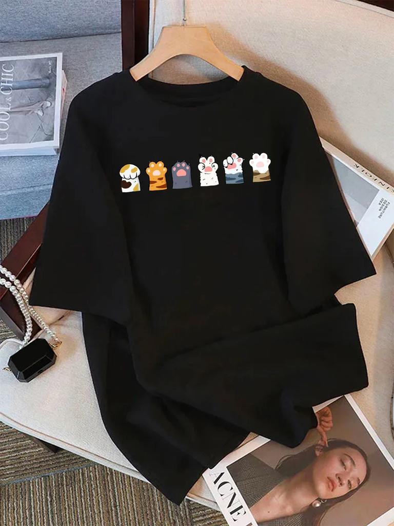 Různé barevné kombinace kočičích tlapek Potisky Letní trička Dámská trička s krátkým rukávem Měkké topy s kulatým výstřihem Základní oblečení