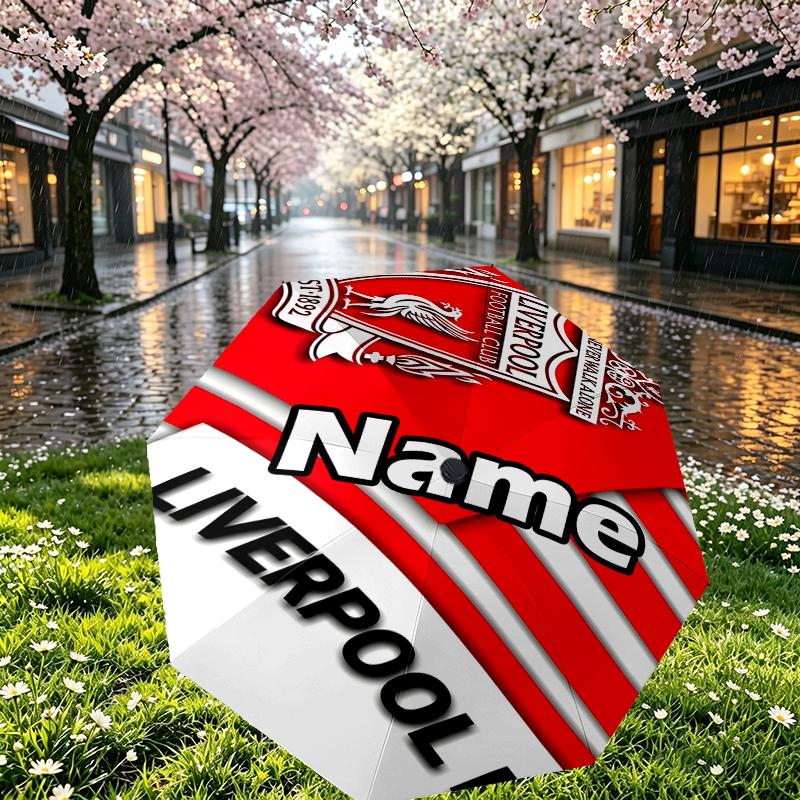 Custom Name Personalized Liverpool F.C Print Umbrella, Auto Open Close, 8‑Rib Sturdy Frame, Commute Camping Hiking Use, Birthday Gift