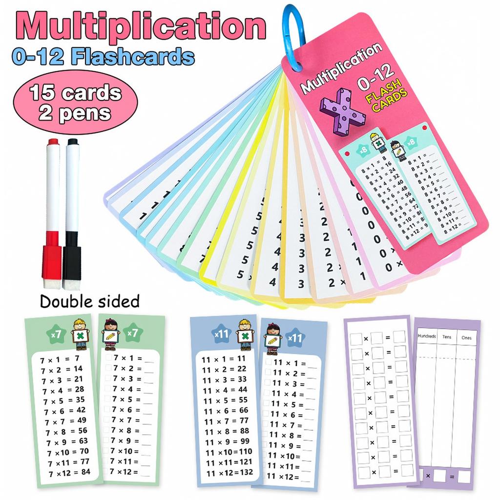 Multiplication Cards 0-12, Reusable Learning Cards for Kids, 15 Pack 3ml