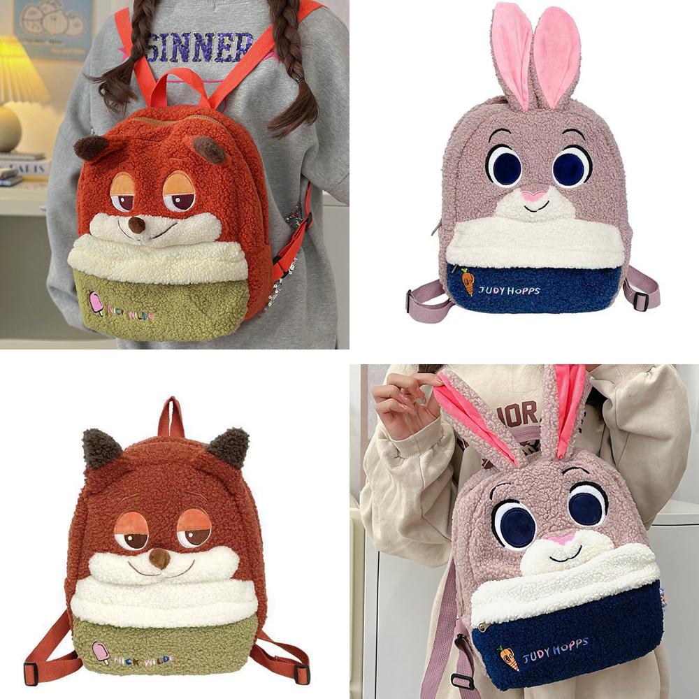 New Nick & Judy Backpack Cute Cartoon Plush Backpack Ultra Lightweight Large Capacity Doll Bag For Students Kids Gift