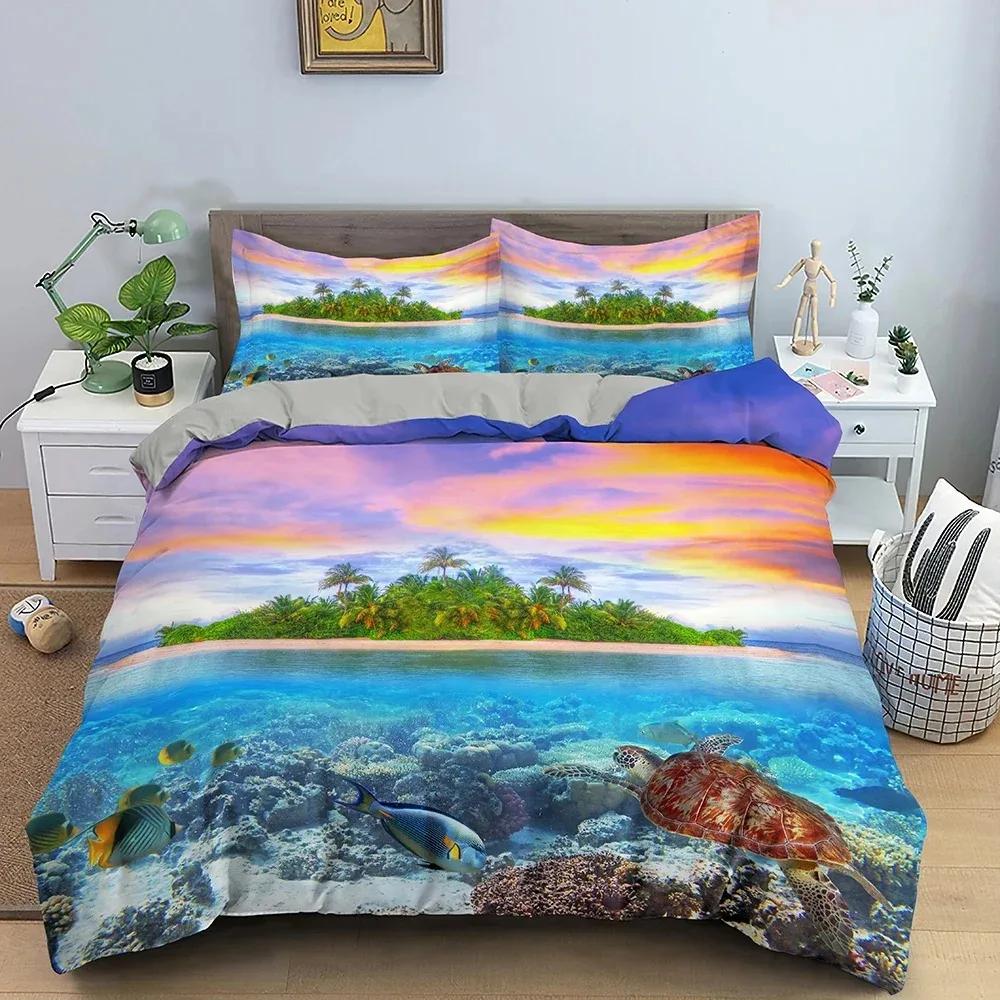 Starfish Duvet Cover Conch Beach Pattern Bedding Set For Kids Bedroom 3D Quilt Cover Ocean World Comforter Covers Home Textile
