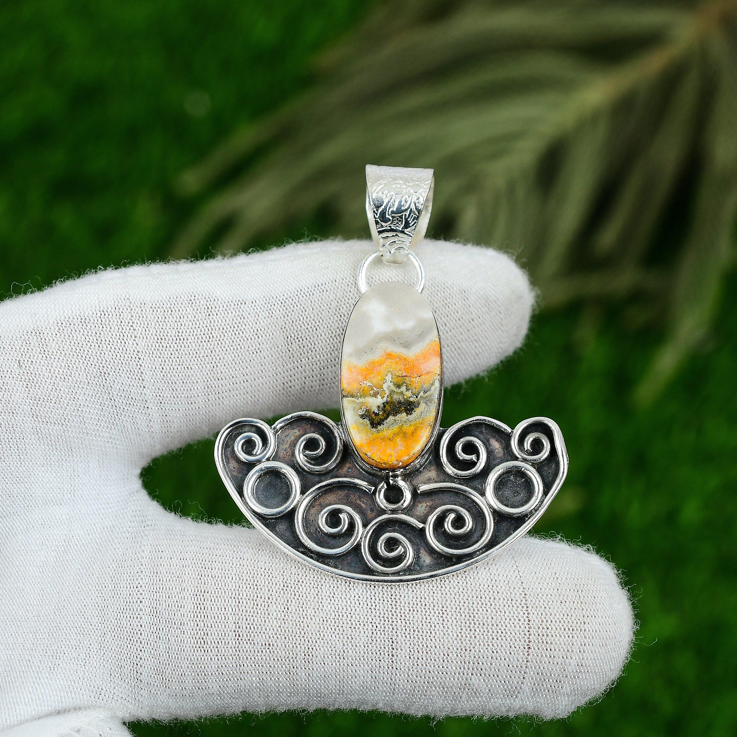 Sisters Day Deal Sterling Silver Natural Bumble Bee Jasper Anniversary Pendant
