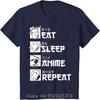 Fitness Tshirt Eat Sleep Anime Repeat Tshirt Anime Unisexga T Shirts Funny Summer Cotton Casual Tees Black Round Neck Tops