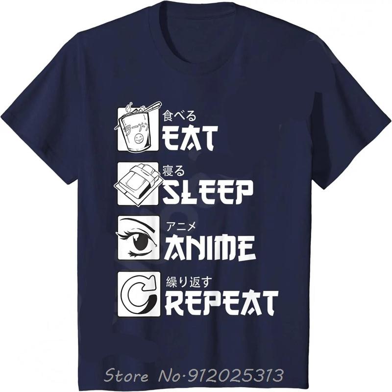 Fitness Tshirt Eat Sleep Anime Repeat Tshirt Anime Unisexga T Shirts Funny Summer Cotton Casual Tees Black Round Neck Tops