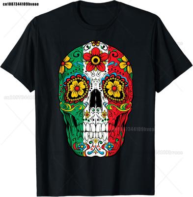 Day Of The Dead Sugar Skull  Mexican Flag T-Shirt