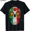 Day Of The Dead Sugar Skull  Mexican Flag T-Shirt