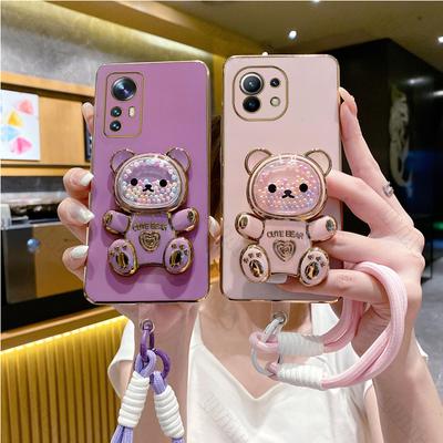 Cute Bear Wrist Strap Phone Holder Case On For Xiaomi Mi 11 13 10 Pro Lite Ultra 11Pro 12 4G 5G 8 9 9T Stand Cover