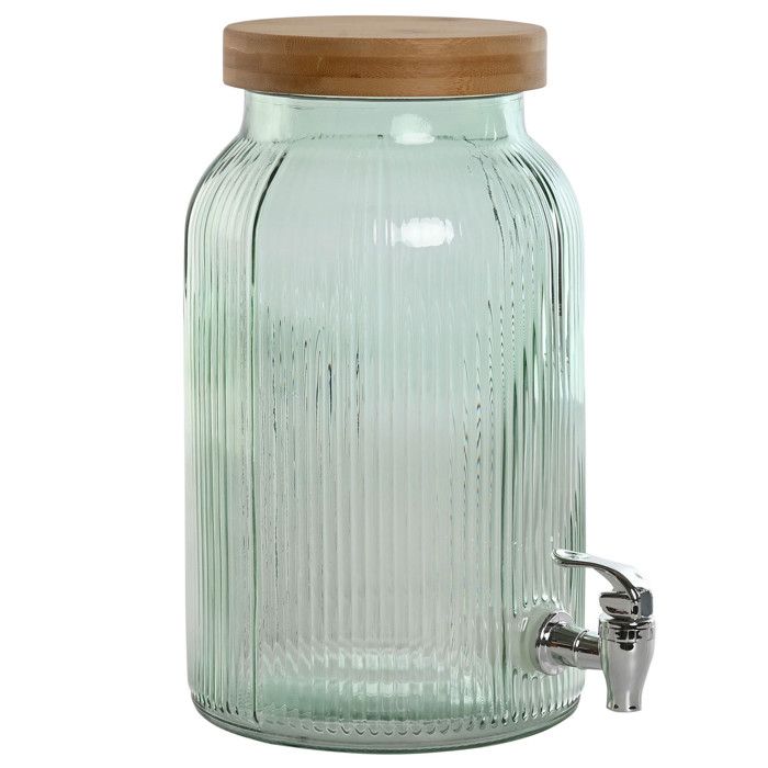 Glass and Bamboo Beverage Dispenser 5.5L