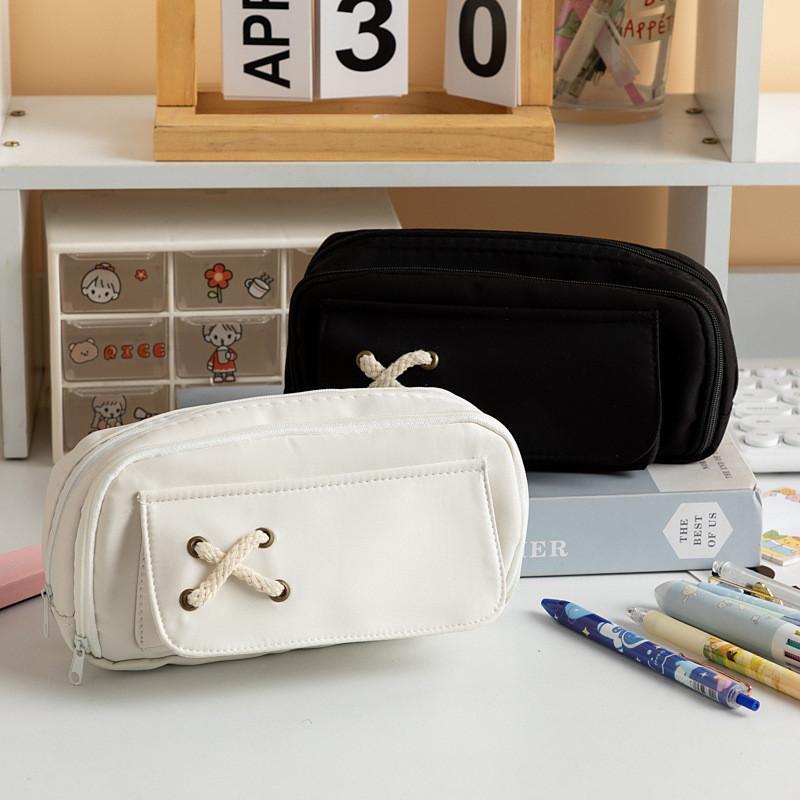 Unisex Rope Pencil Pouch With Multiple Layers For School Supplies And Stationery