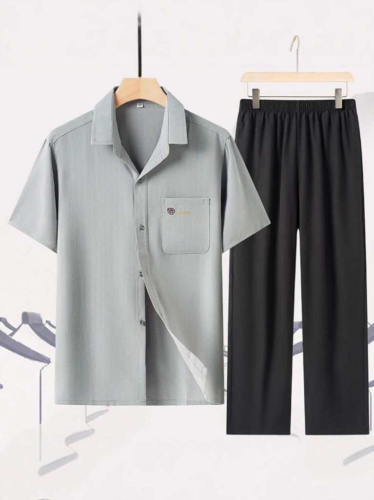 Men's Summer Short-Sleeve Loose Fit Suit Set for Middle-Aged & Elderly