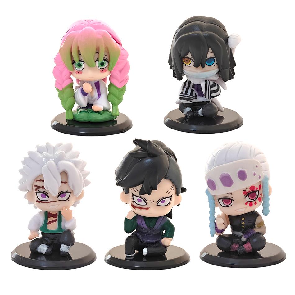 5-15pcs Q Version Demon Slayer Sitting Ghost Doll Tanjiro Nidouzi Inosuke Zenizu Toy Figural PVC Model Gift