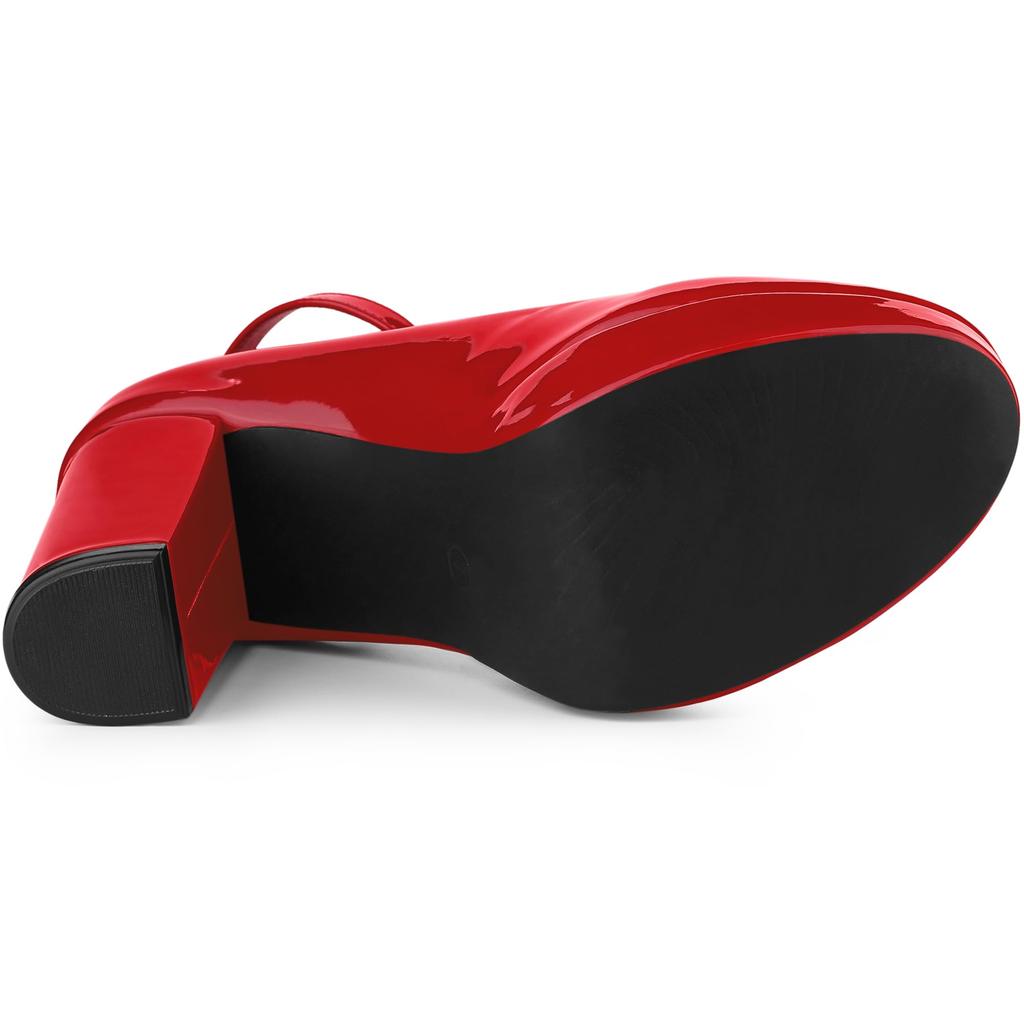 Allegra K Women's Platform Pumps with Ankle Straps, Chunky High Heels, Red, Size 26.0cm