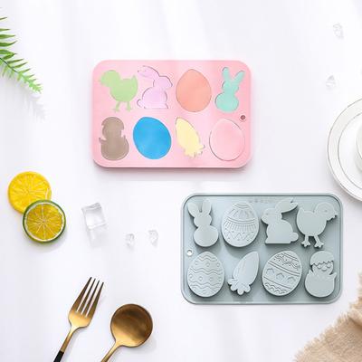 Oster-Silikonform 8 Hohlräume 3D Kükenformen Antihaft Hase Karotte Ei Form Schokolade Flexibel Süßigkeiten Pudding Seife