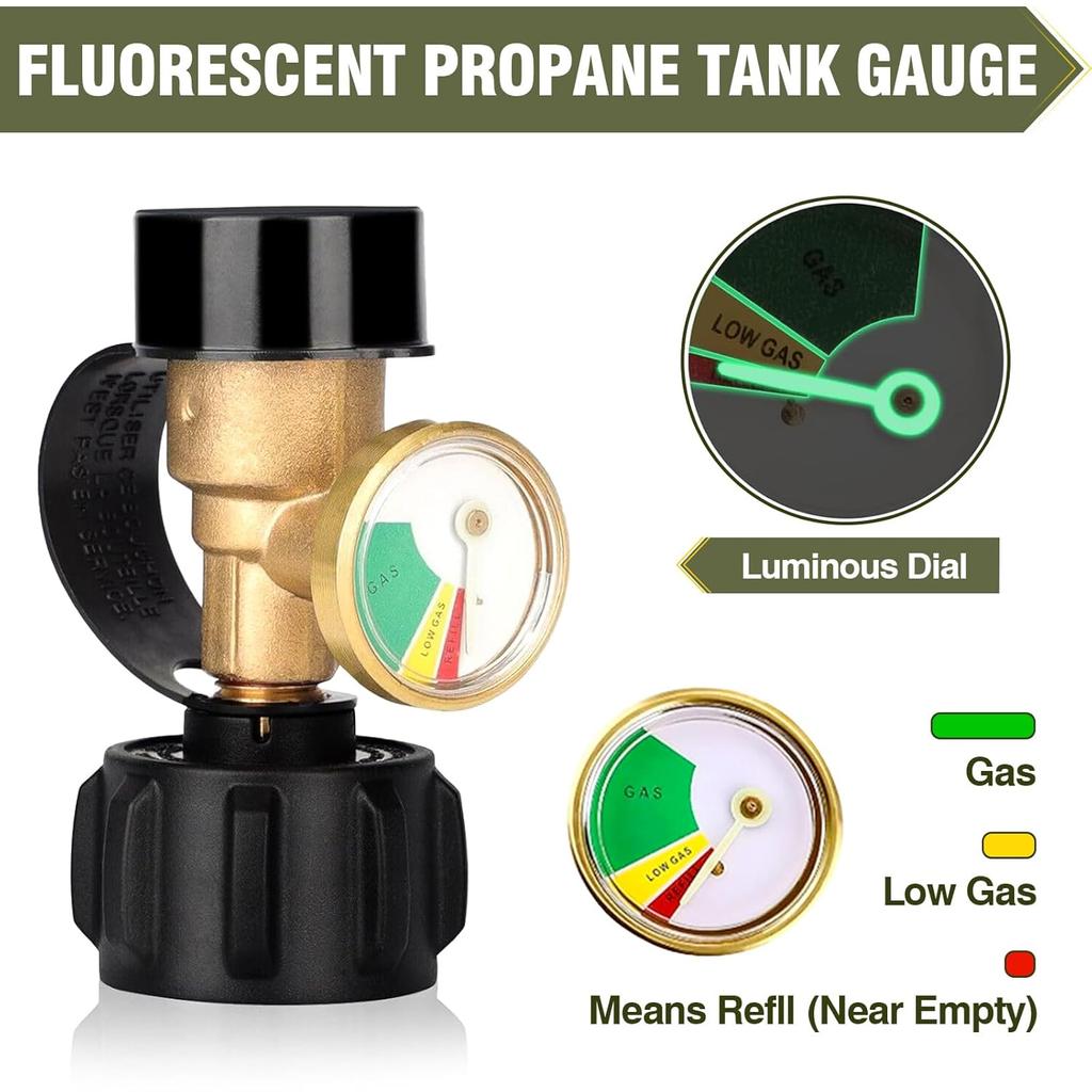 Bestfire 2 PCS Propane Tank Gauge With Leak Detector – Universal Level Indicator For 5-40Lb Tanks – QCC1/Type 1 Connection – Brass Construction