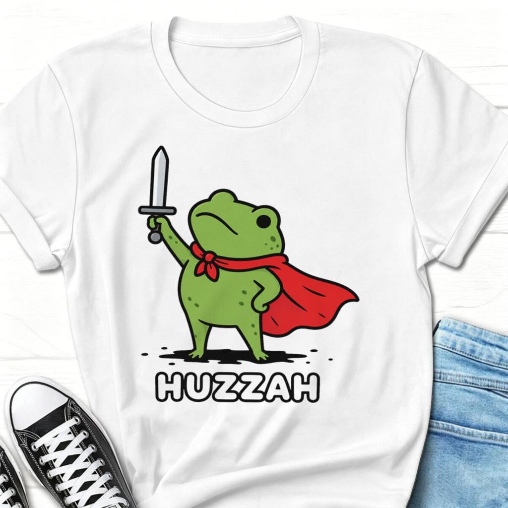 Vintage Huzzah Frog Cartoon Print T Shirts Unisex Unisex Short Sleeve Streetwear Funny Animal Frog Anime Retro Tshirt