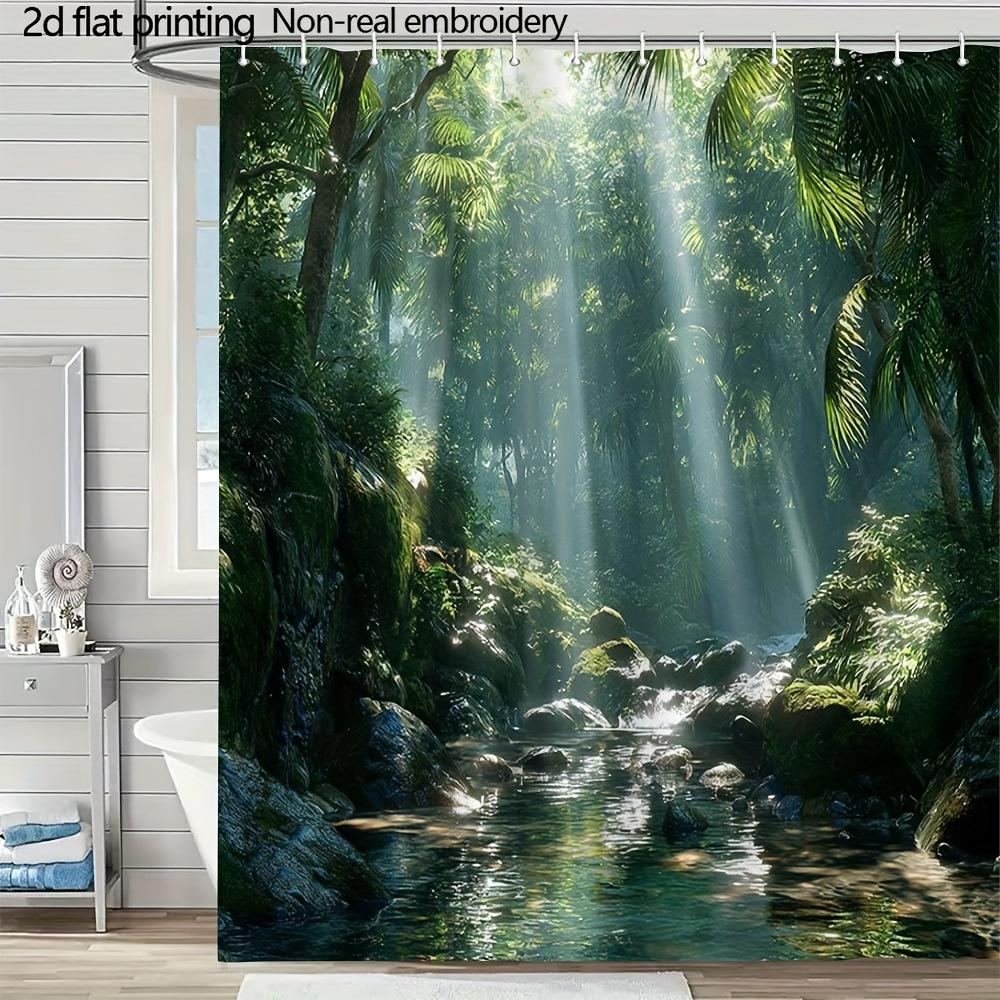 

Digital Jungle Stream Illustration Shower Curtain 1Pc With 12 Hooks For Bathroom Home Decor Polyester 70.8X70.8 Inch W60H190(CM)-1 Pcs