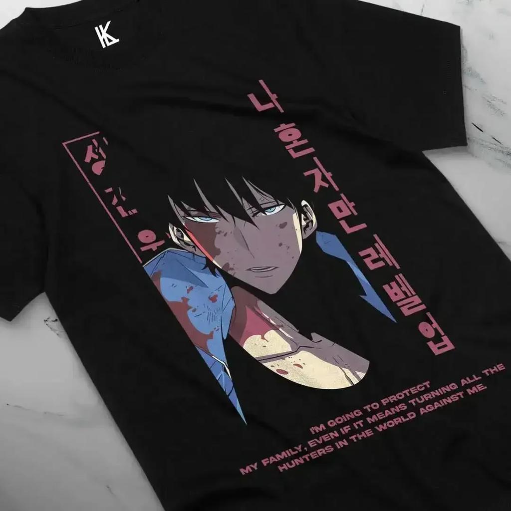 Solo Leveling Arise Schatten Anime T-Shirt Herren Damen Sung Jin-woo Kurzarm Übergroß Locker Baumwolle Herrenbekleidung Top T-Shirts