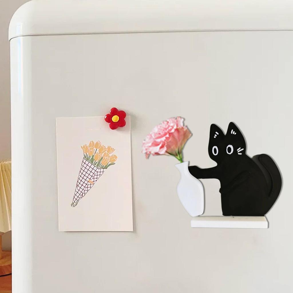 Black Cat Vase Charming Home Office Decor Creative Fridge Magnet Cat Push Flower Vase Magnetic Refrigerator Magnets for Cat Love