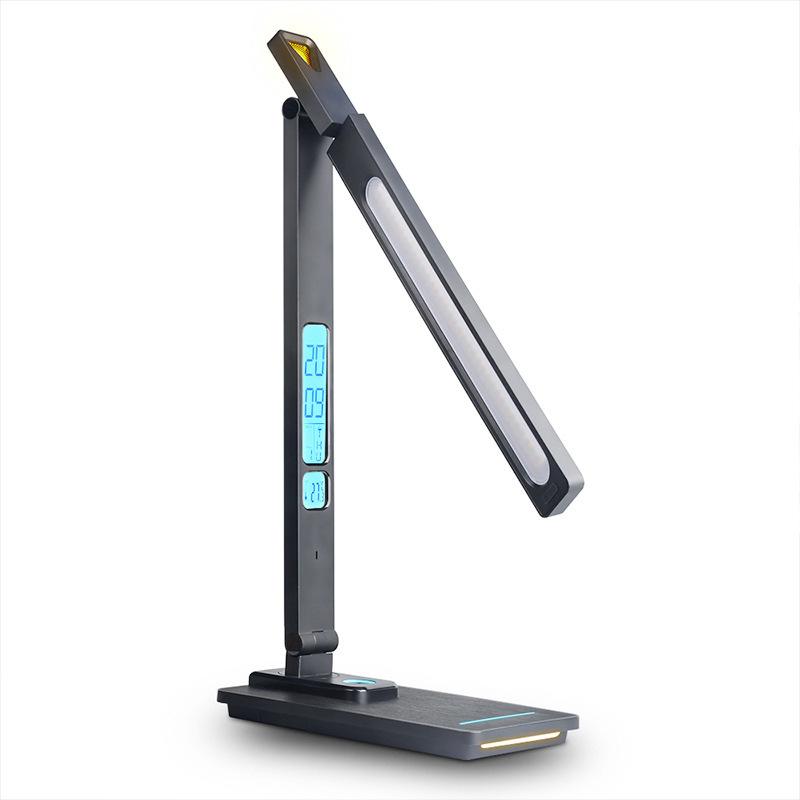 10W Mobile Phone Wireless Charging Desk Lamp Dimmable with Display Perpetual Calendar Alarm Clock Night Light Eye Protection