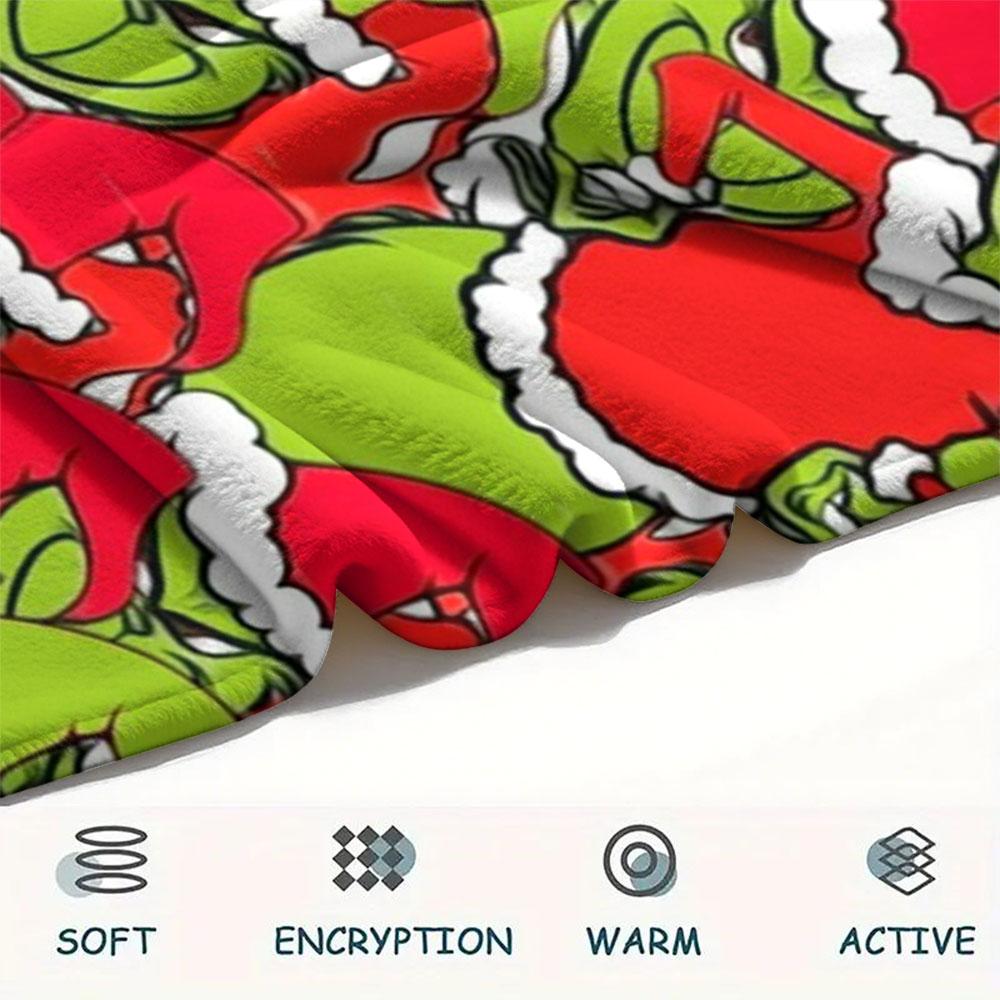 Christmas Grinch Cartoon Printing Flannel Blanket Bedroom Sofa Camping Warm Blanket Gifts for Family and friends-MJ020