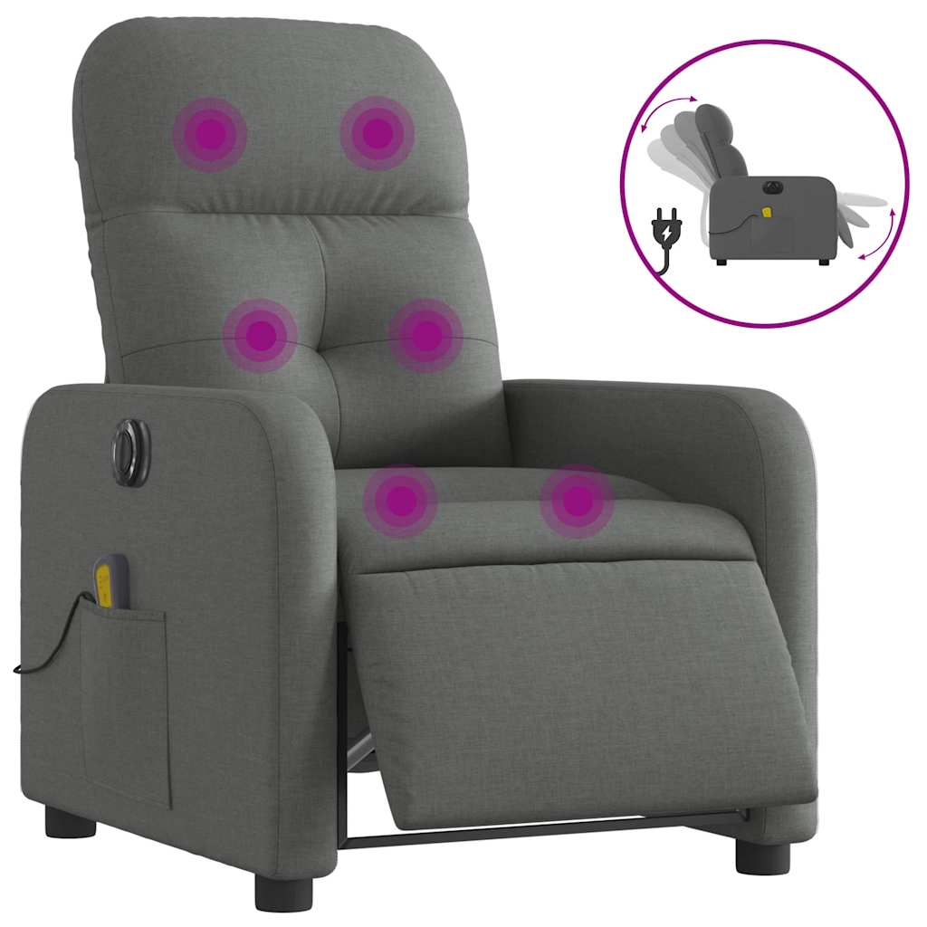 Vidaxl Reclining Massage Chair, Electric, Dark Grey, Fabric