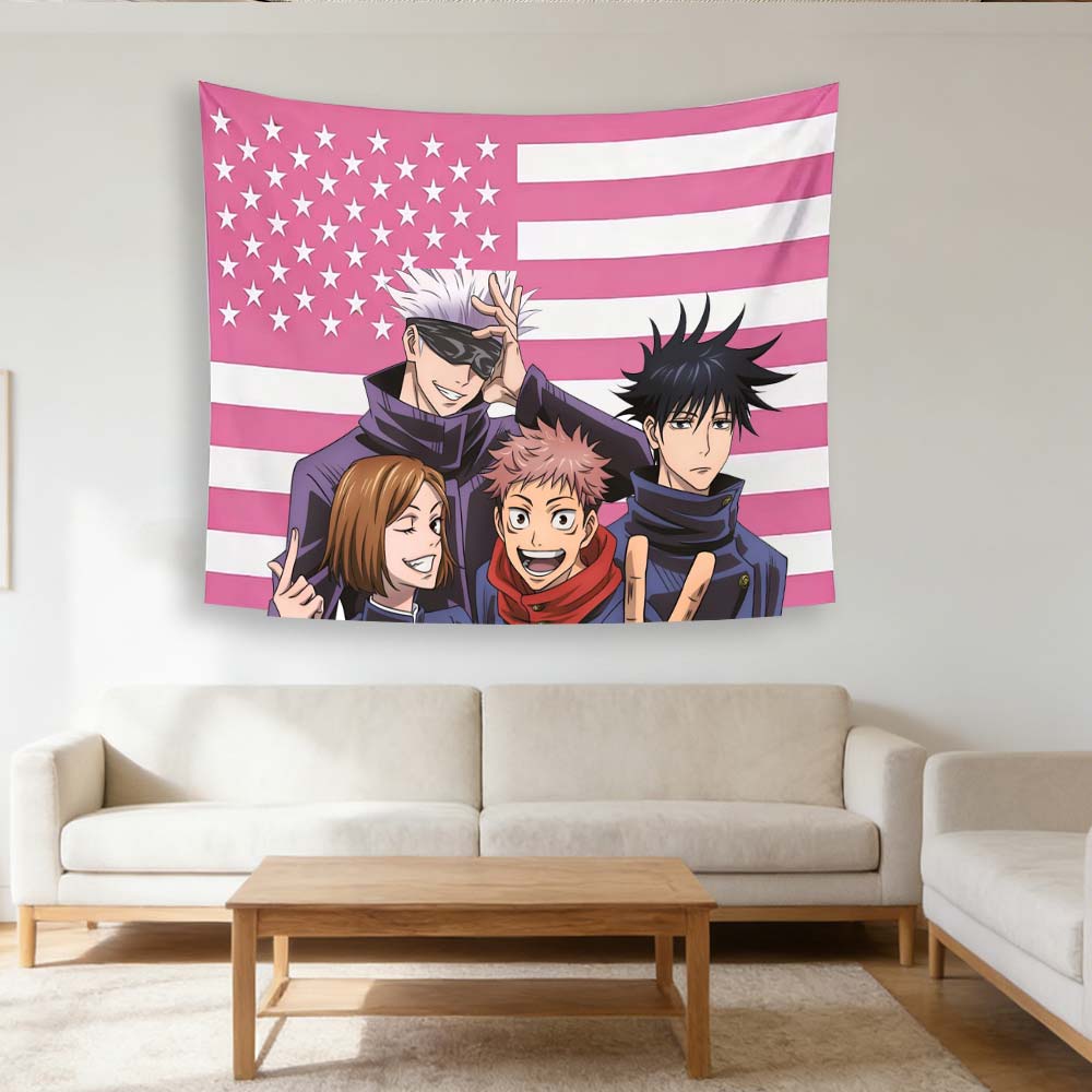 J-Jujutsu K-Kaisen American Flag Tapestry - Anime Wall Hanging for Bedroom/Living Room/Dorm, JJK Fan Gift Home Decor