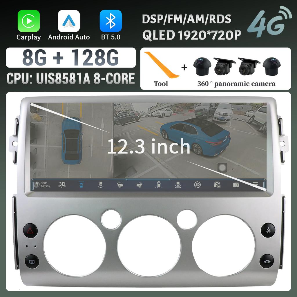12.3" For Toyota FJ Cruiser 2007-2013 Car Radio Multimedia Navigation Wireless Bluetooth CarPlay 4G GPS Touch Head Unit Screen