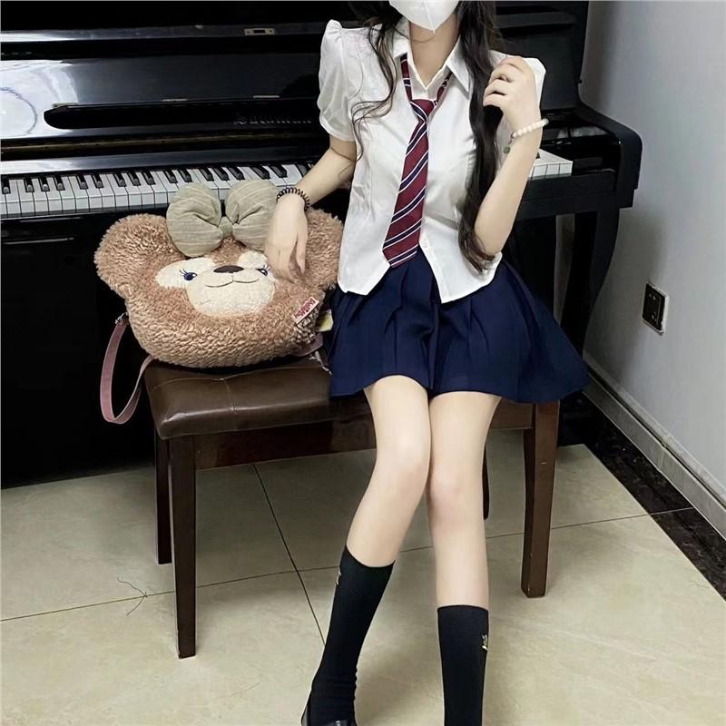 

Japanese JK Academy Style Slim Fit Puff Sleeve Blouse & Pleated Skirt Set Double Extra Large