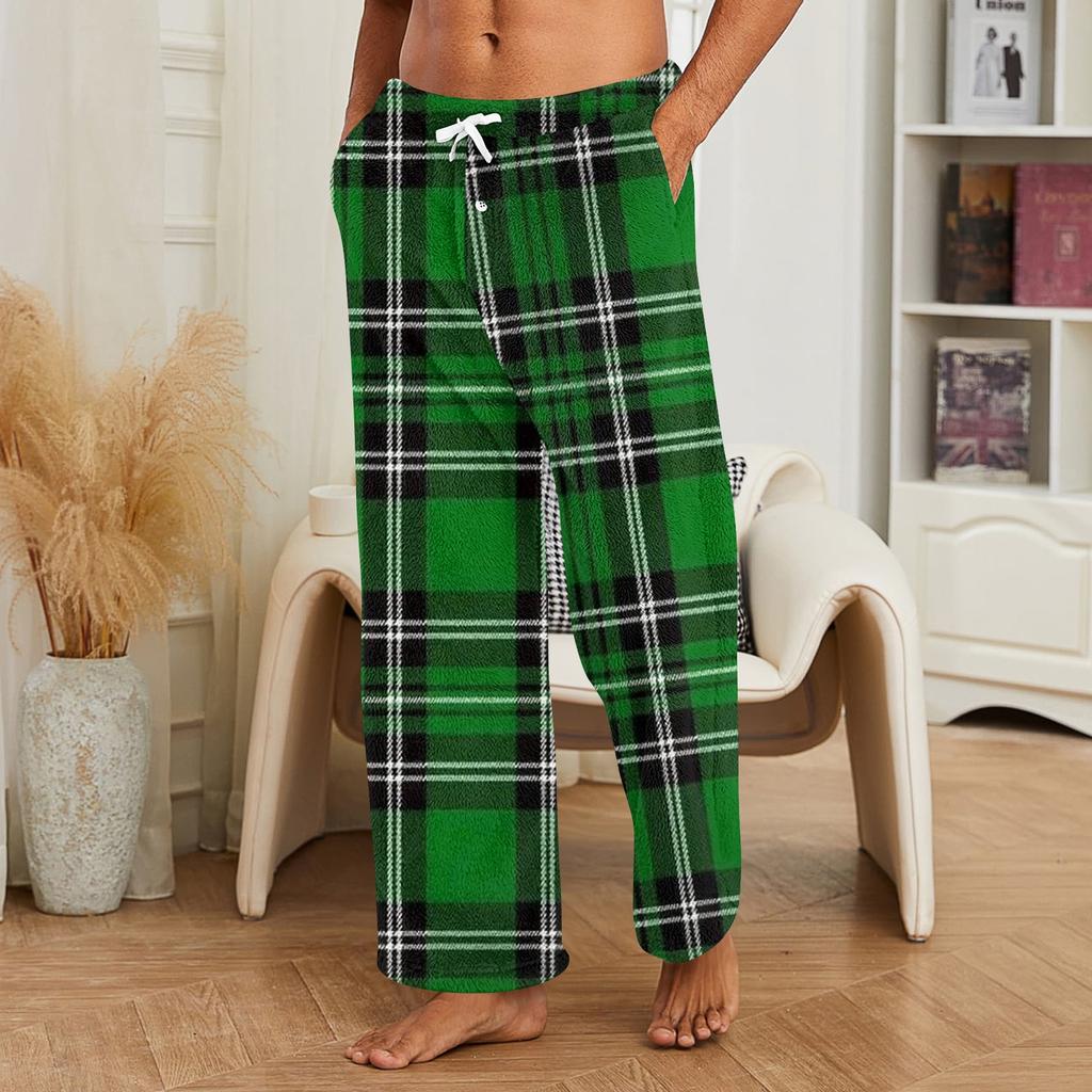 Men's Plush Pajama Pants with Print for Casual Home Wear
