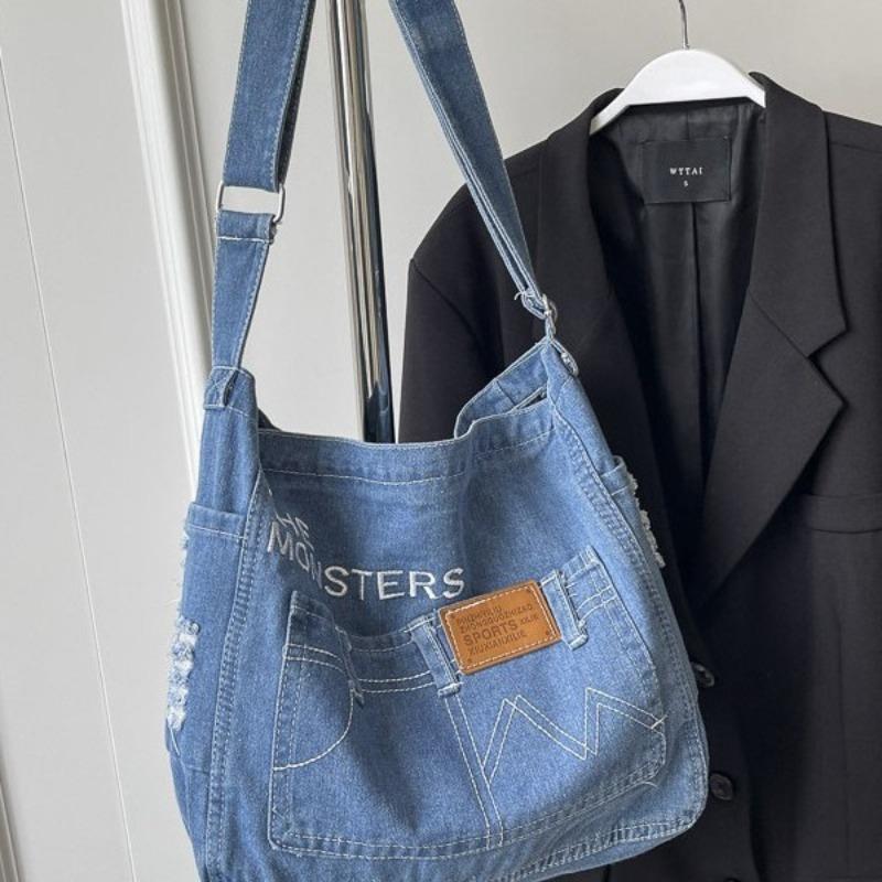 New denim shoulder bag fashionable and versatile simple shoulder bag messenger bag student school bag