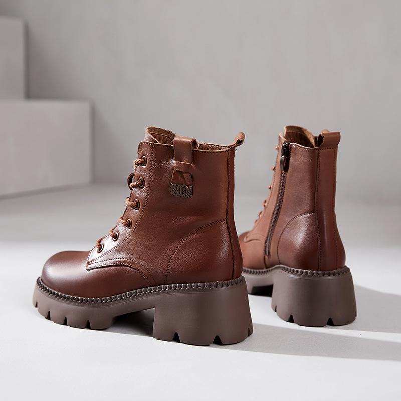 

Ботинки Мартин из первого слоя коровьей кожи для женщин, новые коллекции осень-зима 2025, ретро, повседневные, кожаные, на шнуровке, в британском стиле, женские короткие ботинки 40