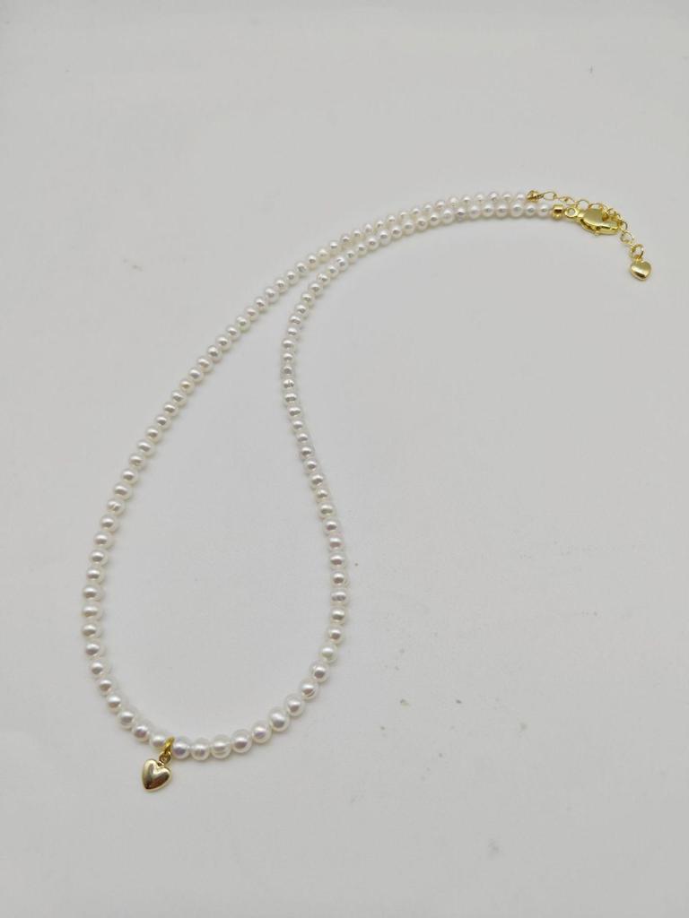 Mini-Choker-Halskette aus natürlichen Süßwasserperlen - 3-4 mm Reisperlen, Damen-Schlüsselbeinkette