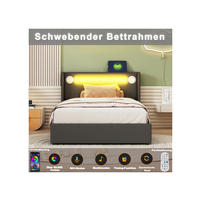 Lit D'enfant - MUVOE - 90x200 - Bluetooth - USB - Rangement Hydraulique