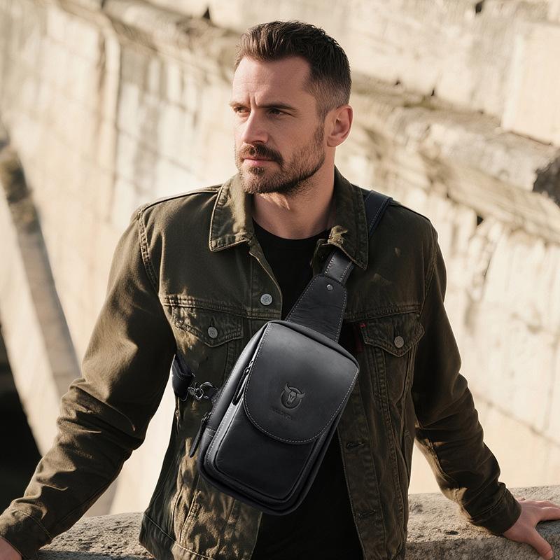 

Captain Bull Leather Chest Bag Men s Genuine Leather Retro Crazy Horse Leather Casual Single Shoulder Cross Chest Bag Phone IPad Cow Leather Bag чорний