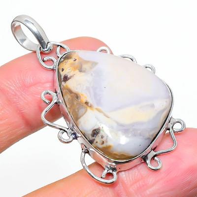 Natural Mud Crack Fossil Gemstone 925 Sterling Silver Gift Pendant 1.97" o2T39