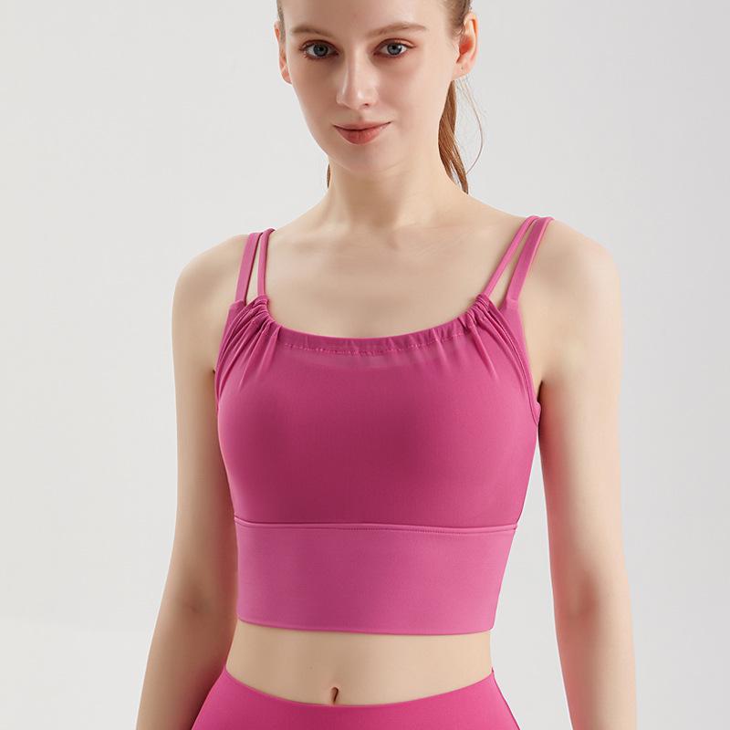 LAHN Women's Shockproof Sports Bra with Pleated Mesh Front for Running and Yoga