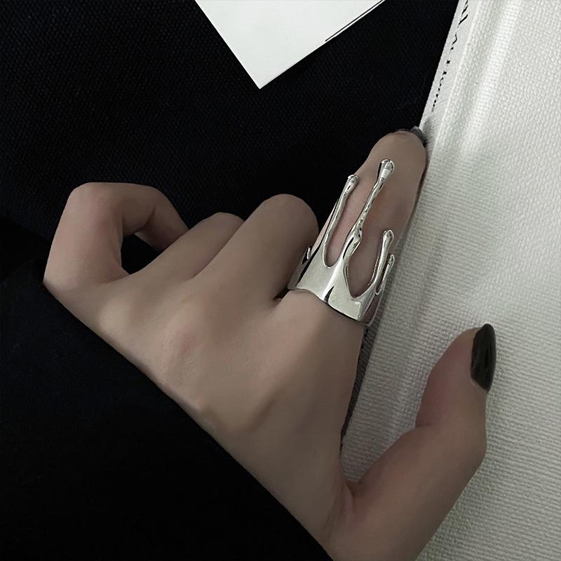 Retro Irregular Water Drop Dripping Ring For Women Silver Color Punk Gothic Open Ring Unisex Designer  Accessories Gift