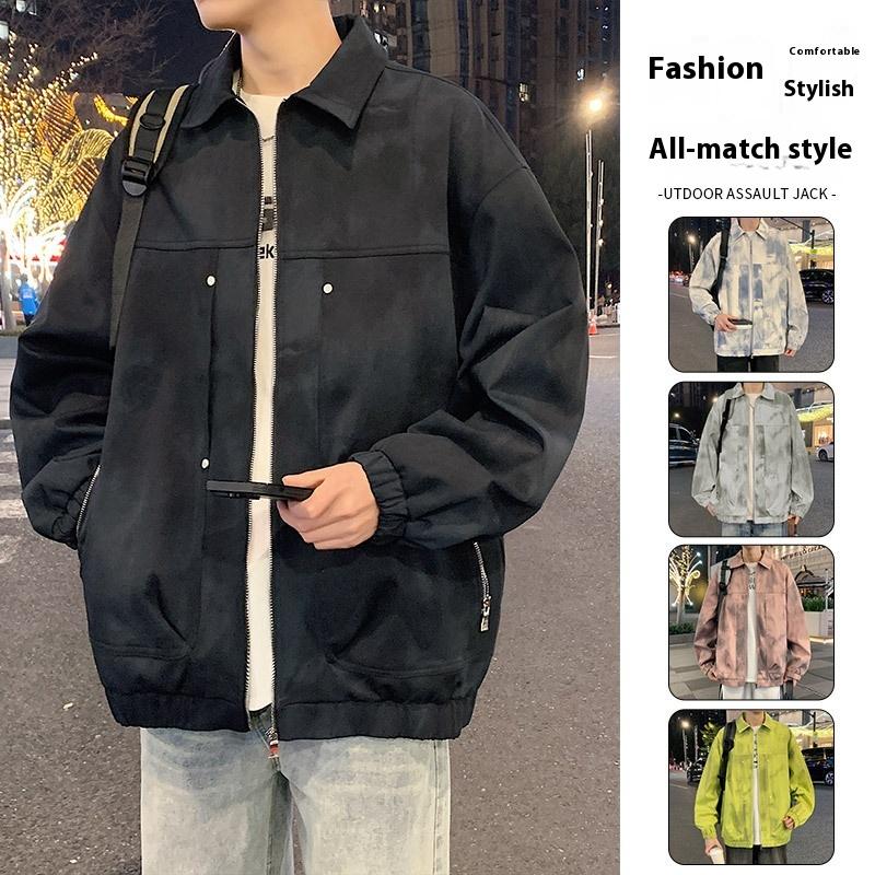 Cozy Up Tie-dye Multi-pocket Lapel Jacket Large Size Loose Casual Men's Thin Coat
